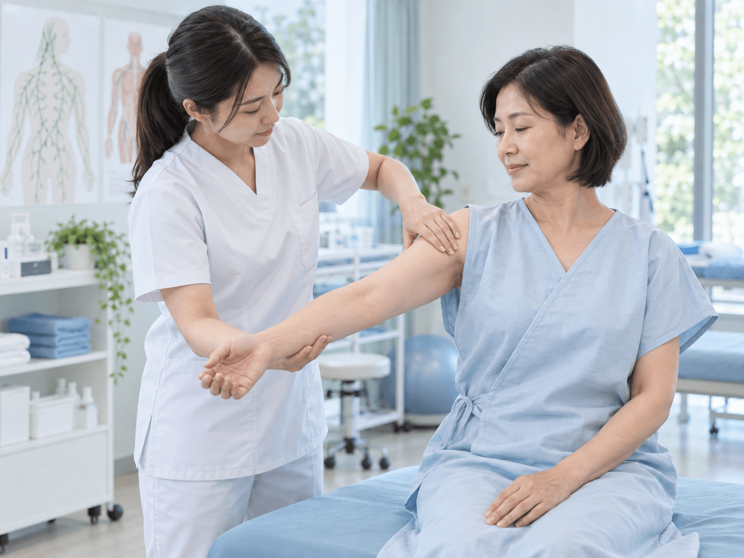 徒手淋巴引流前進行乳癌相關淋巴水腫臨床評估示意圖